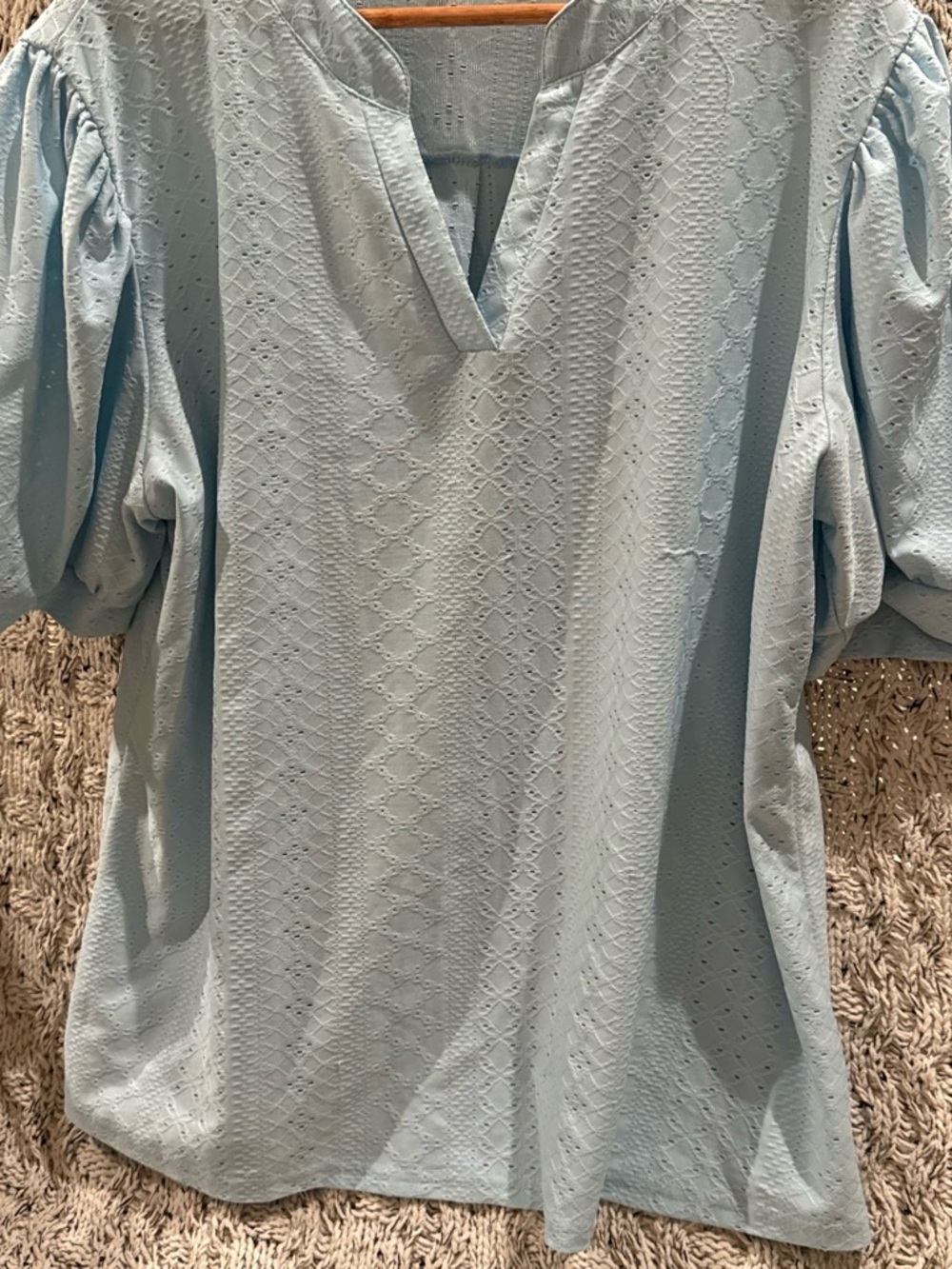 Light Blue Eyelet Puff Sleeve Blouse